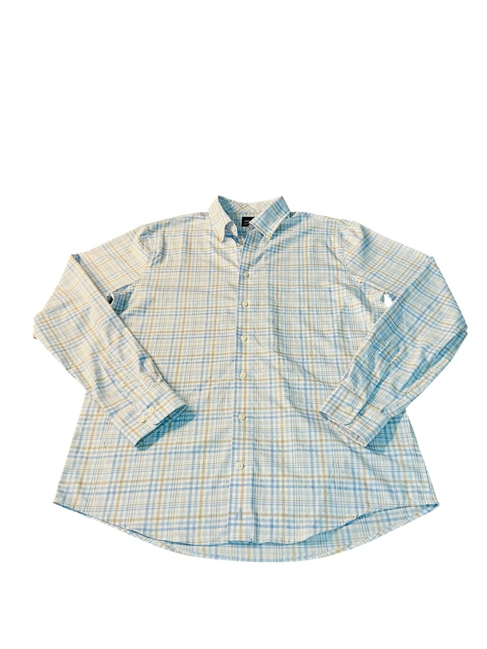 johnnie-O Men’s Light Blue & Cream Plaid Button-Down Performance Shirt SZ Large